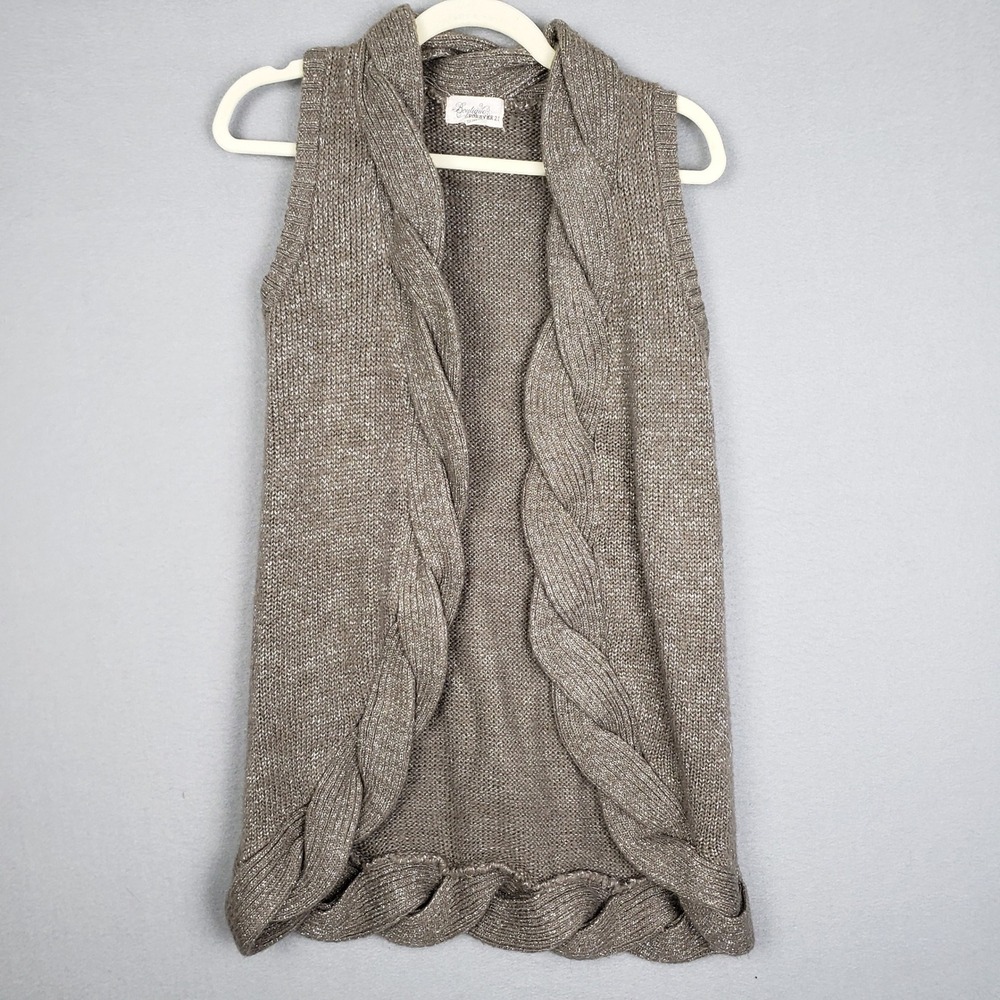 Y2K Boutique Forever 21 Longline Knit Sweater Vest Silver Brown Lagenlook Winter